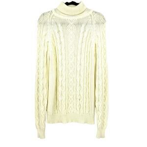 Vintage Sears Kings Road Shop Turtleneck Sweater Mens Sz L Cream Cable Knit